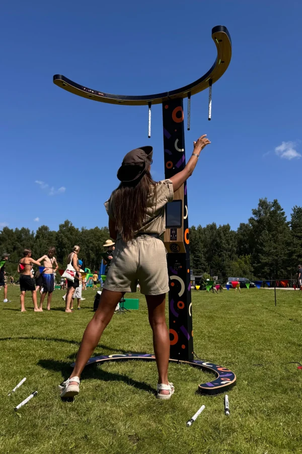 A girl playing Node CATCH game